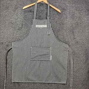 Dean & Deluca Apron Striped Bib Black White Adjustable Cotton Blend‎ Pocket